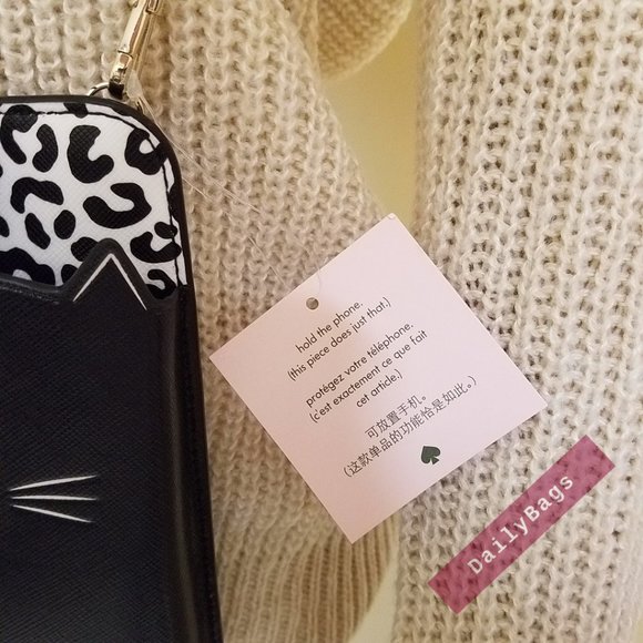 NWT KATE SPADE 100% AUTHENTIC NORTH PHONE CROSSBODY CAT MEOW BLACK WHITE - Picture 7 of 12